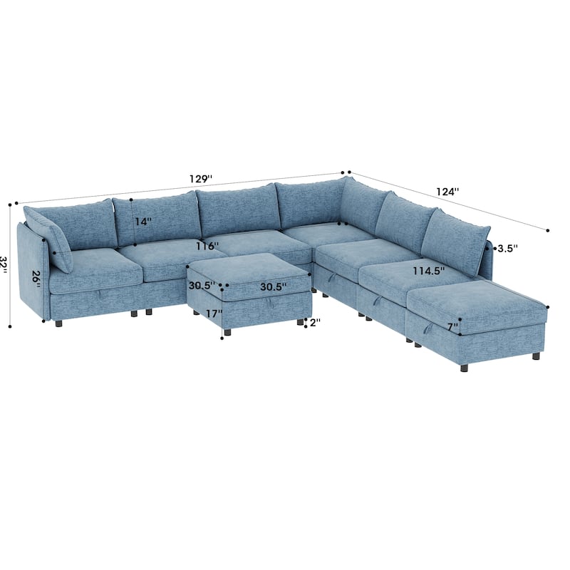 Modular Sectional Sofa with Storage, 8-Seat Convertible Sleeper Sofa Set, Chenille Flexible Modular Combination