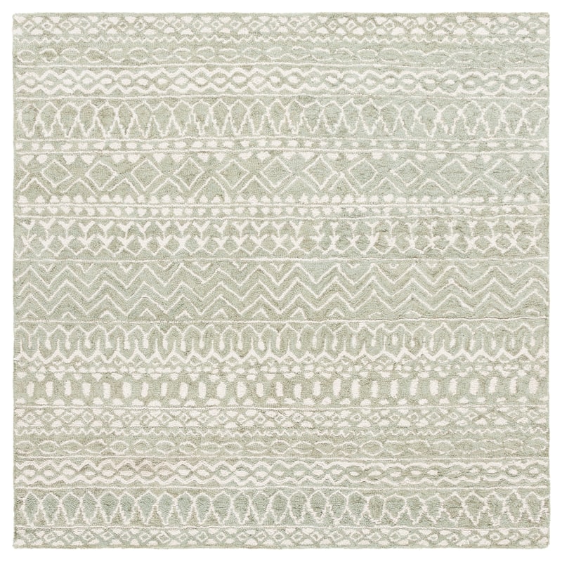 SAFAVIEH, Handmade Micro-Loop Fedosia Wool Rug - 5' Square - Sage/Ivory