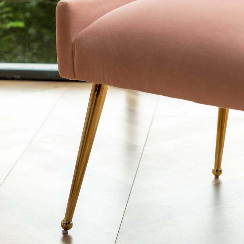 SEYNAR Modern Boucle Velvet Upholstered Accent Dining Chair Set of 2 Tufted Back Armless Chair with Golden Legs
