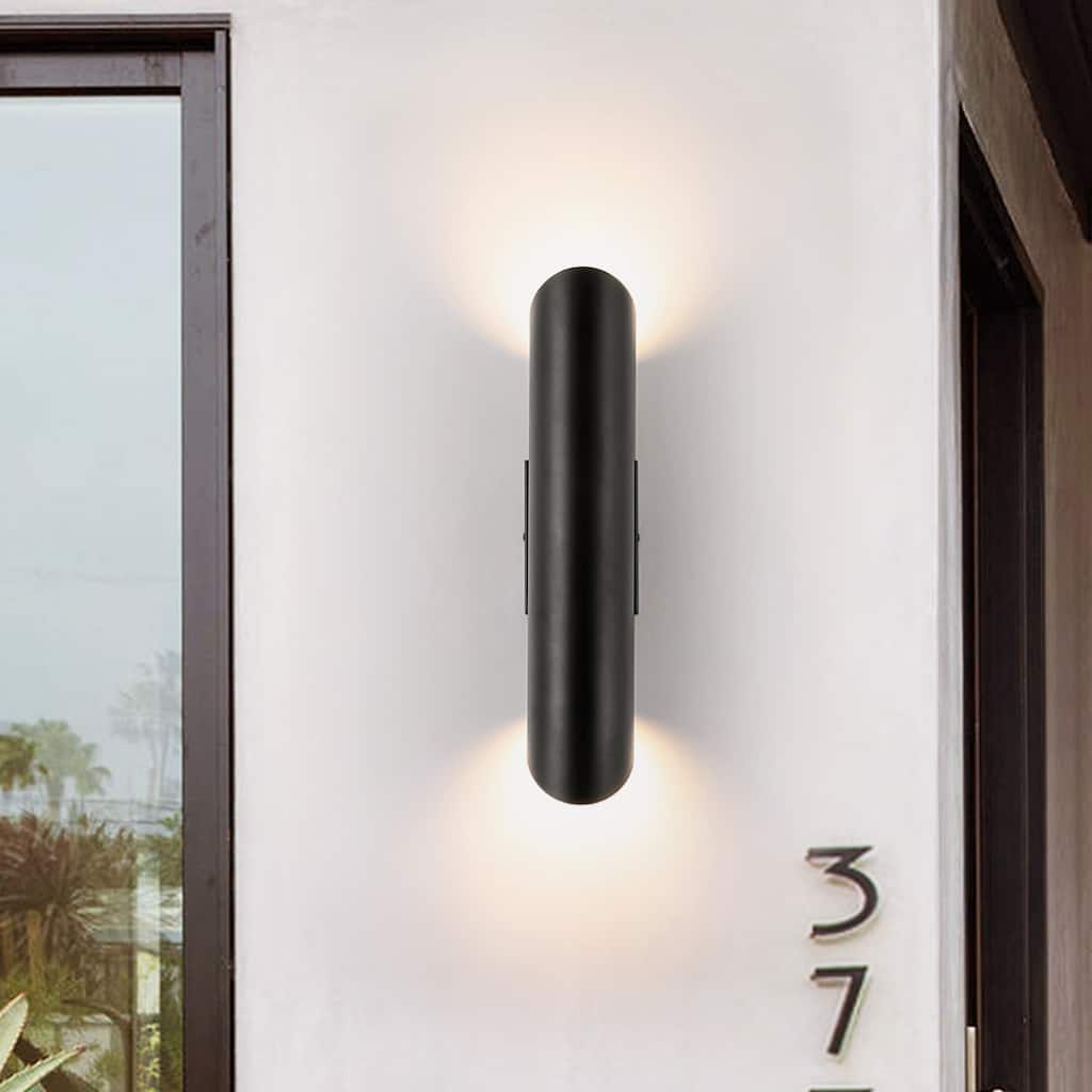 30W Modern Satin Black Linear Cylinder Dimmbale Outdoor LED Wall Sconce with Up and Down Lights(19.7" H)