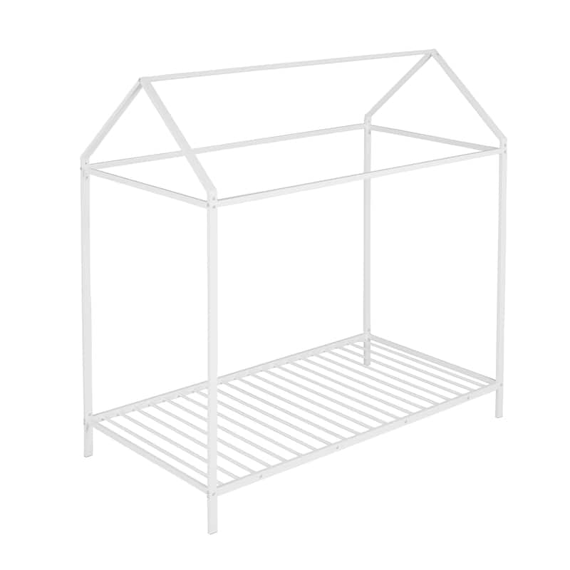 Twin Size Metal House Frame Platform Bed with Floor for Kids, Boys and Girls