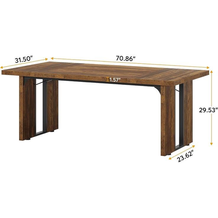 71" Rustic Farmhouse Dining Table for 6-8 People - Large Rectangular Kitchen Table, Wood Dining Room Table for Family Meals