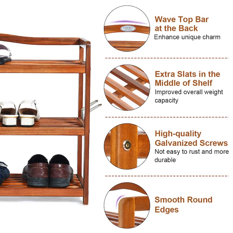 3-Tier Heavy-Duty Shoe Stand Freestanding Wooden Shoe Storage Rack