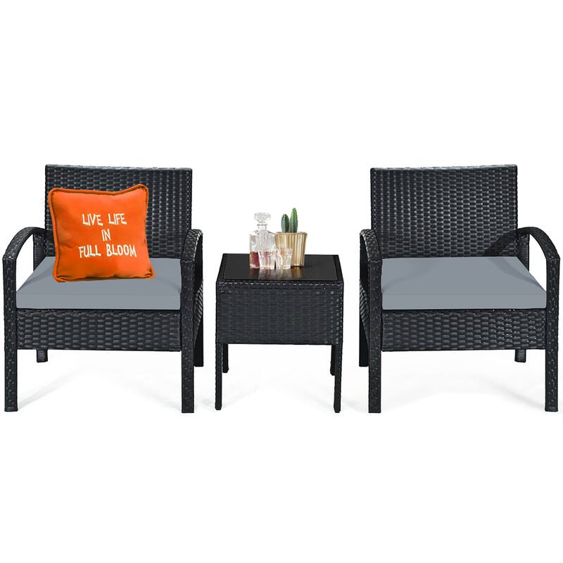 Costway 3PC Patio Rattan Furniture Set Coffee Table Conversation Sofa - See Details