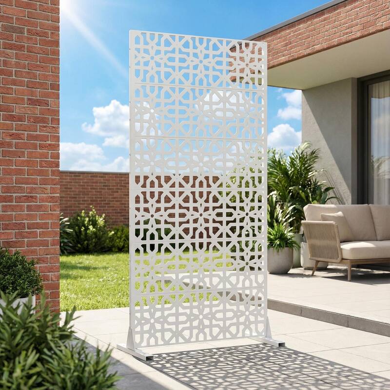 Dovelina 72'' x 47'' Privacy Metal Screen Fence Panel - White - 72"x35"