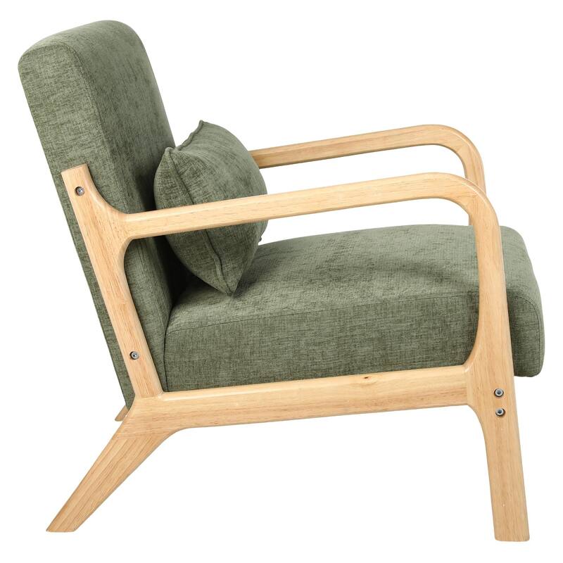 Mid Century Modern Armchair, Accent Chair with Solid Wood Frame and Detachable Lumbar Pillow for Living Room