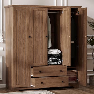 Freestanding Wardrobe - 60.6" Wide with Dual Hanging Rods