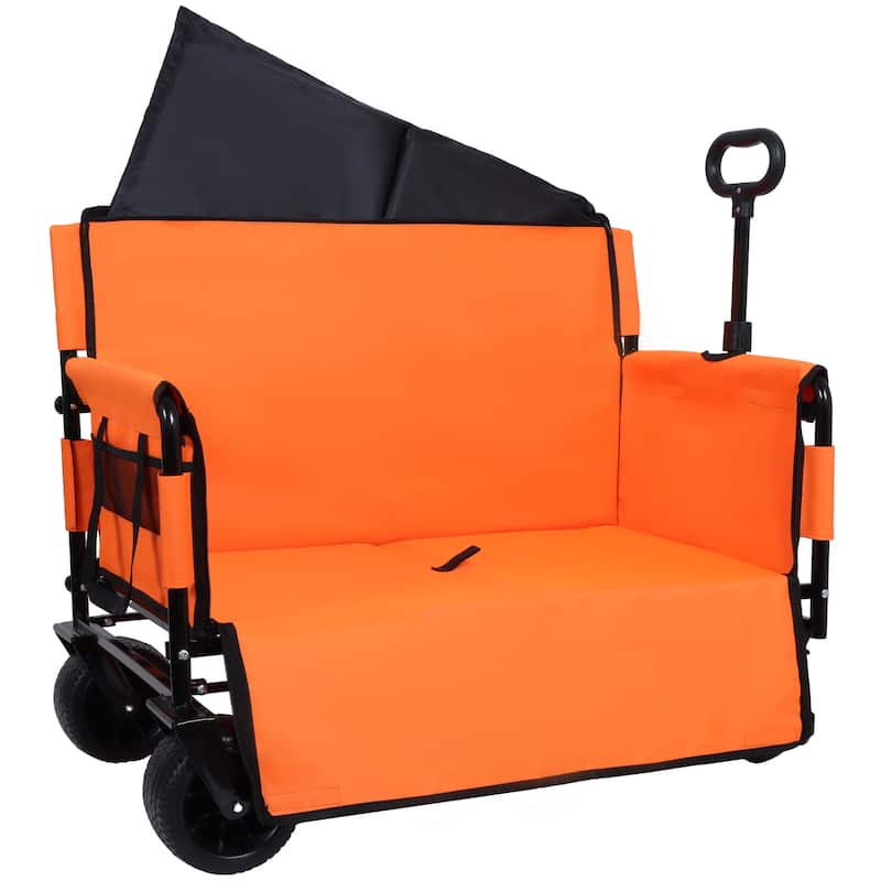 3-In-1 Convertible Folding Wagon Cart With Bench Seat & Storage-500lbs Heavy-Duty Utility Wagon,180l Capacity All-Terrain Wheels