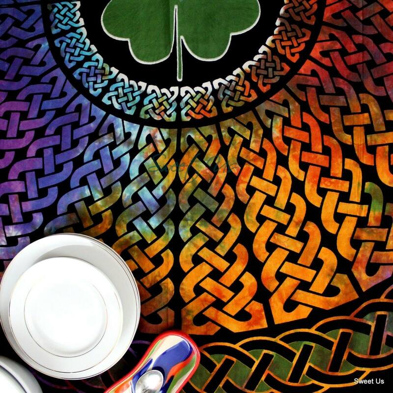 Tie-Dye Cotton Lucky Clover Celtic Tablecloth Collection
