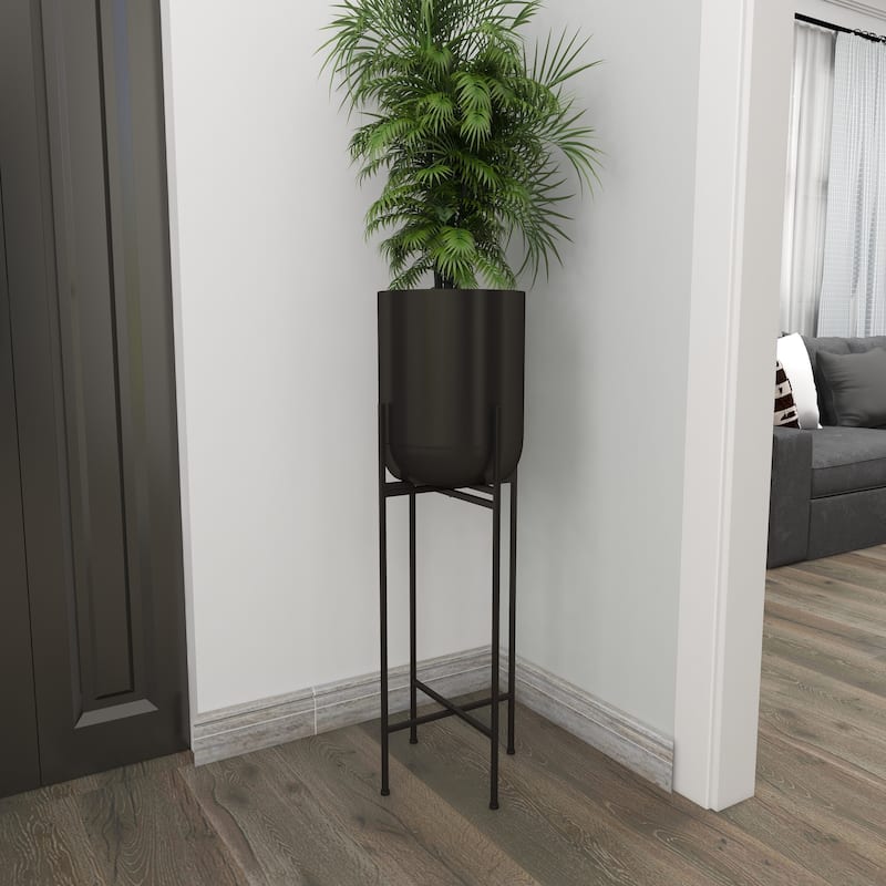 Metal Indoor Outdoor Planter with Removable Stand - Black - Roche River Decor