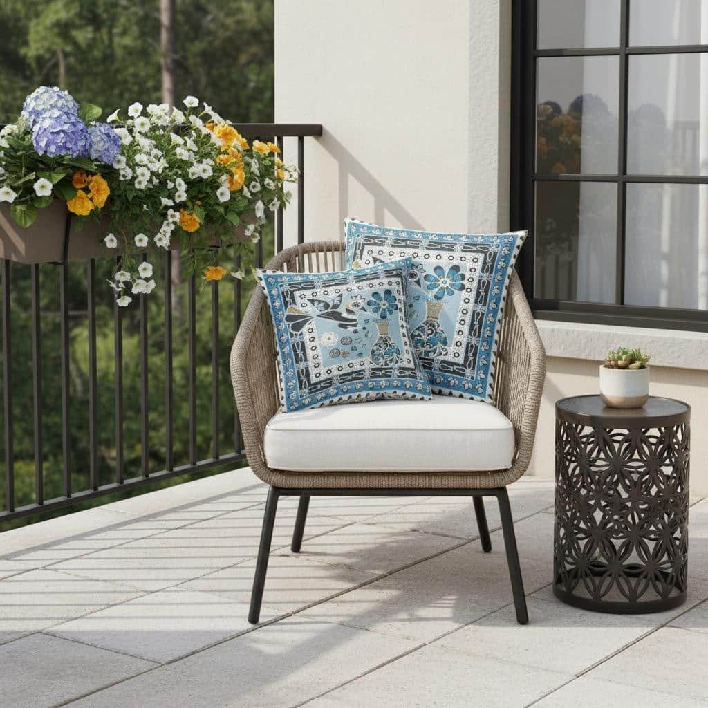 HomeRoots Set of Two 16" X 16" Blue and Black Peacock Blown Seam Floral Indoor Outdoor Throw Pillow - 16.00' X '16.00' X '5.00