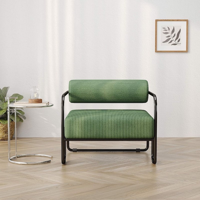 Curved Iron Armchair With Corduroy Cushion