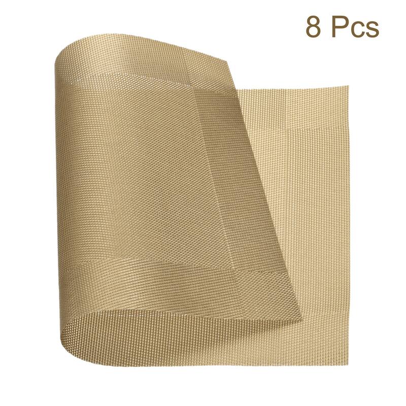 Place Mats 450x300mm 8pcs PVC Table Washable Woven Placemat, Gold Tone - Gold Tone