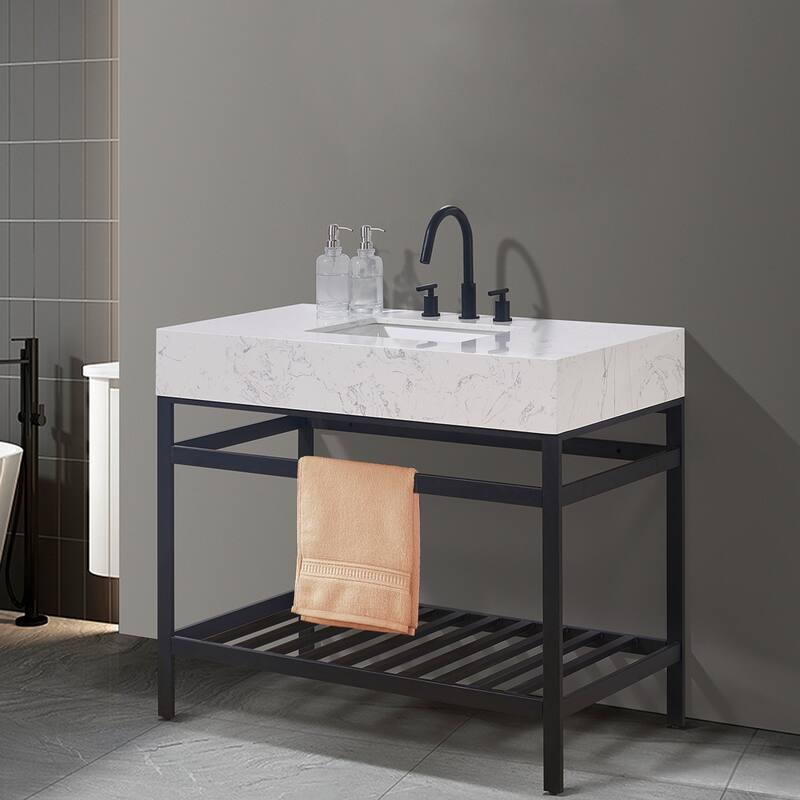 Altair Merano Stainless Steel Vanity Console with Stone Countertop, no Mirror