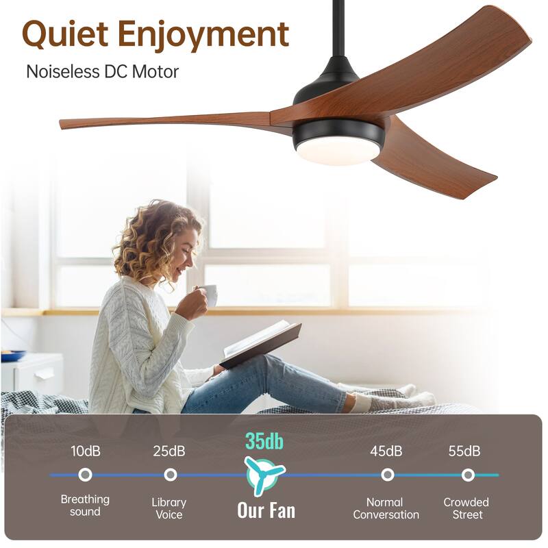 Sofucor 52 Inch Ceiling Fan with Light Remote Control,Airflow 6000CFM 3-Timer with ABS 3 Blades Reversible DC Motor