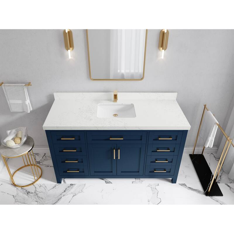 Willow Collections 60 in. W x 22 in. D Cambridge Single Sink Bathroom Vanity with Countertop - 2" Empira - Navy Blue
