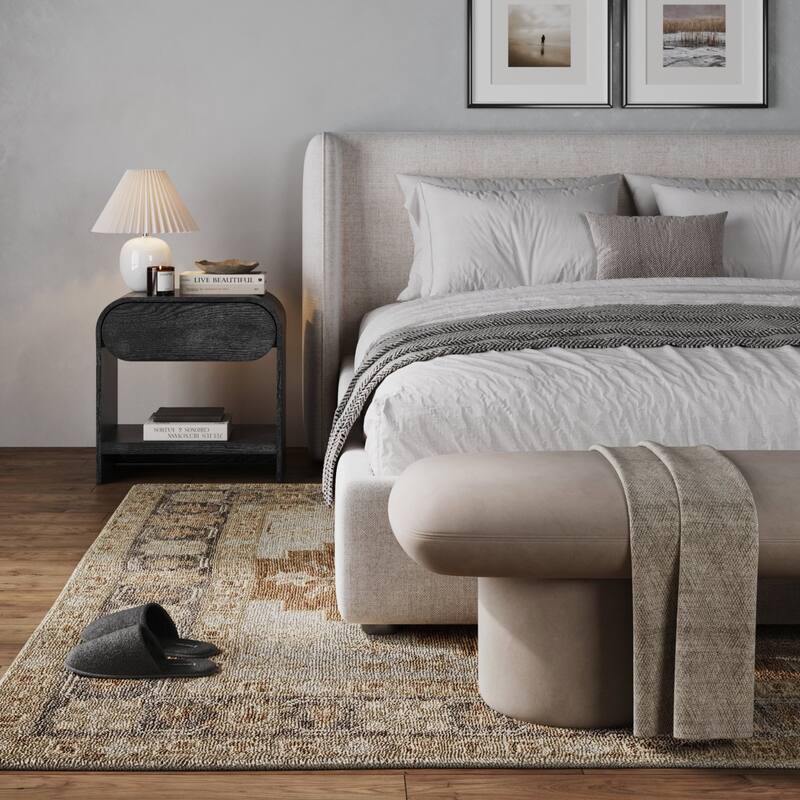 Iris Mid-Century Modern Nightstand with Drawer, Wooden Bedside Table for Bedroom or Living Room with Rounded Silhouette