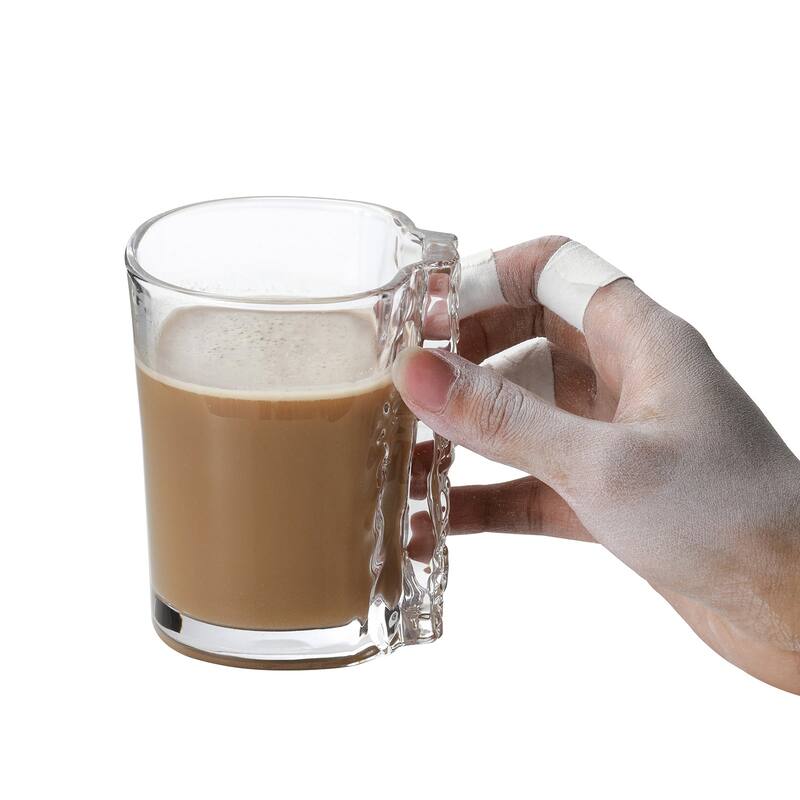 13.3 oz Climbing-Inspired Glass Mug with Rock Crimp Pinch Grip Cup and Dishwasher Safe - Crystal-Clear