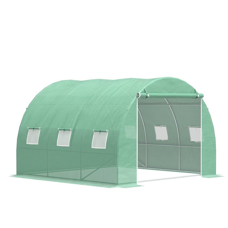 Outsunny Walk-in Tunnel Greenhouse with High-Quality PE Cover, Zipper Doors, & Windows, Green