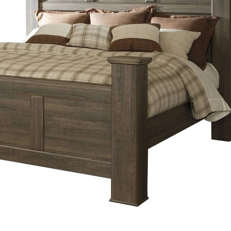 Joi King Size Poster Bed, Plank Design, Aged Oak Brown Rough Sawn