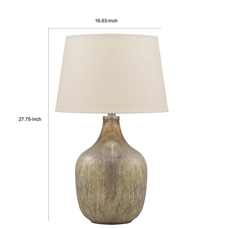 Mercury Glass Table Lamp with Drum Shade, Gold and Beige