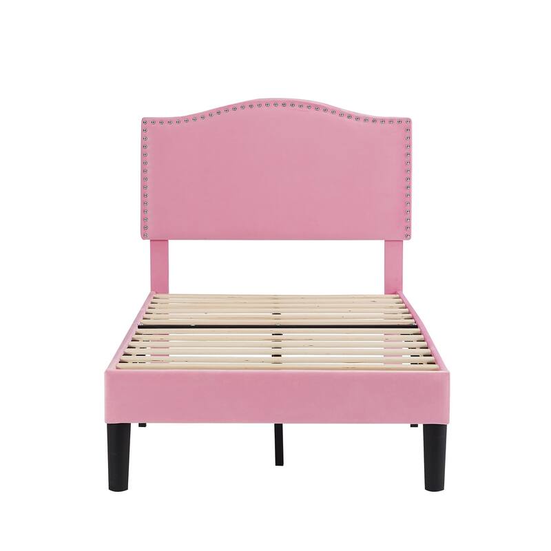 Javlergo Upholstered Platform Bed Frame with Adjustable Headboard, Strong Frame and Wooden Slats Support, Easy Assembly