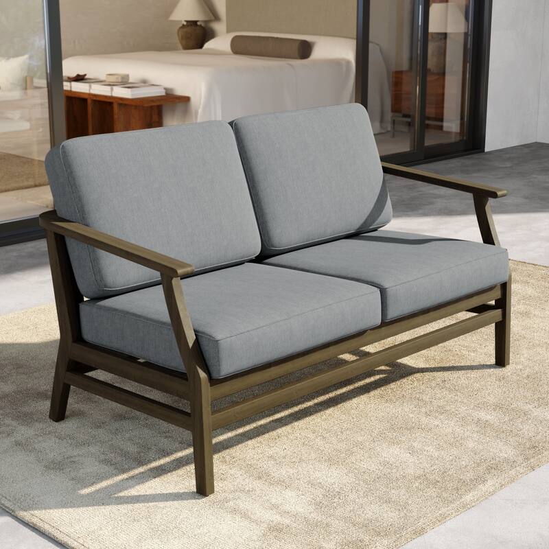 Outdoor Teak Wood Loveseat Sofa with Water-Resistant Cushions