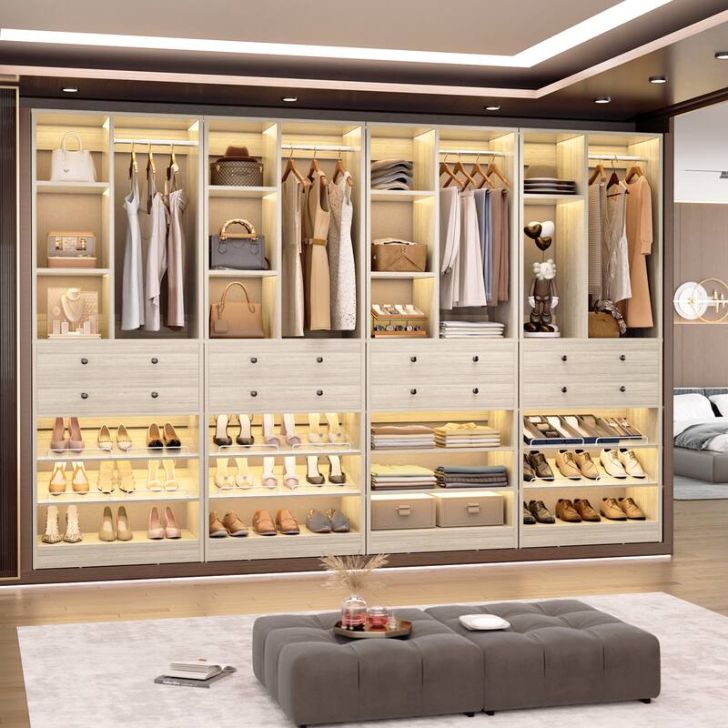 Grimm 28'' Closet Organizer with Shoe Racks and Drawers, Closet System with Hanging Rod and Adjustable Shelves