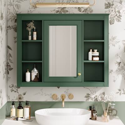 35'' x 27.5'' Medicine Cabinet, Wall Mounted Bathroom Cabinet,Mirror Cabinet with 6 Open Shelves (Not Include Bathroom Vanity )