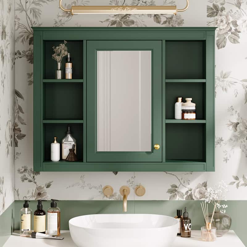 Modern Medicine Cabinet Wall Cabinet with Mirror and Open Compartments