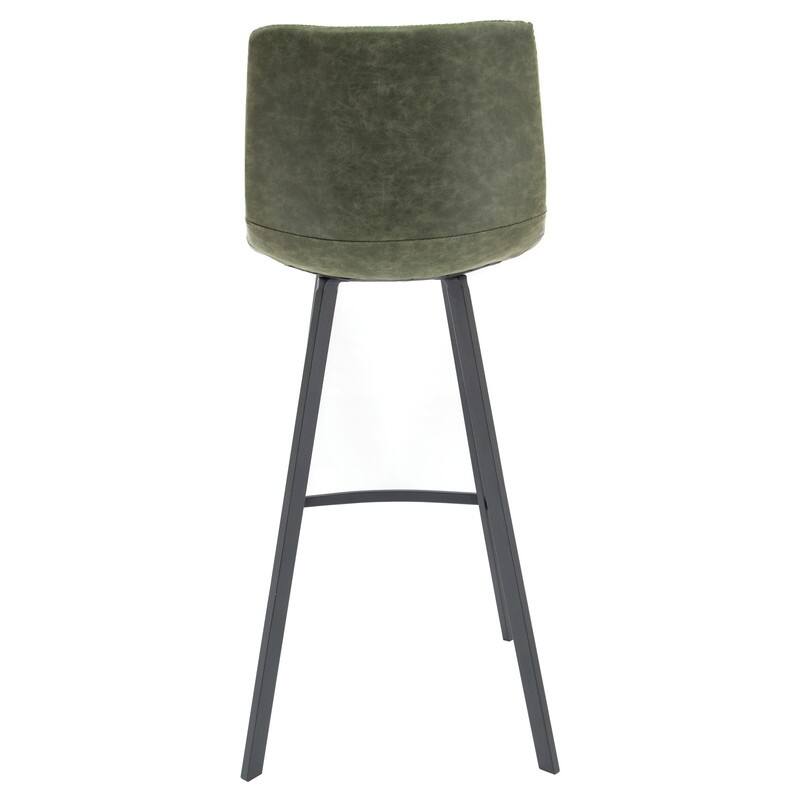 Elland Modern Upholstered Leather Bar Stool with Stainless Steel Legs, Curve Padded Seat, Built-in Footrest, and Plastic Glides