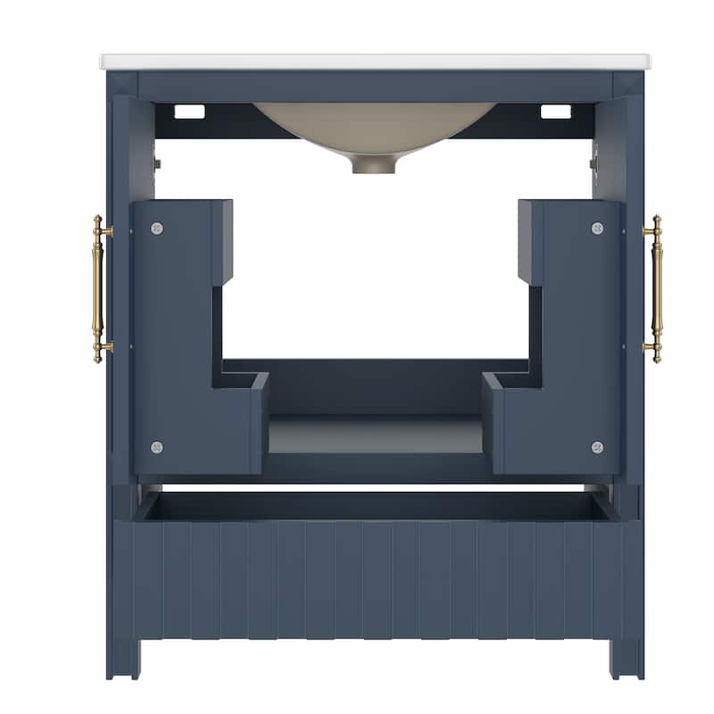 30" Bathroom vanity with sink, multi-functional bathroom cabinet with doors and storage shelves, featuring drawers