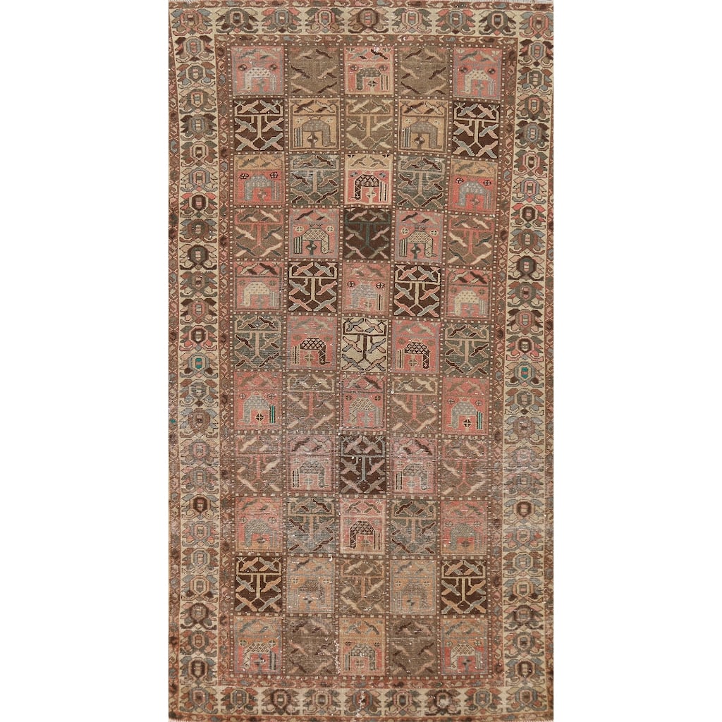 Traditional Bakhtiari Persian Vintage Runner Rug Handmade Wool Carpet - 4'4"x 9'5"