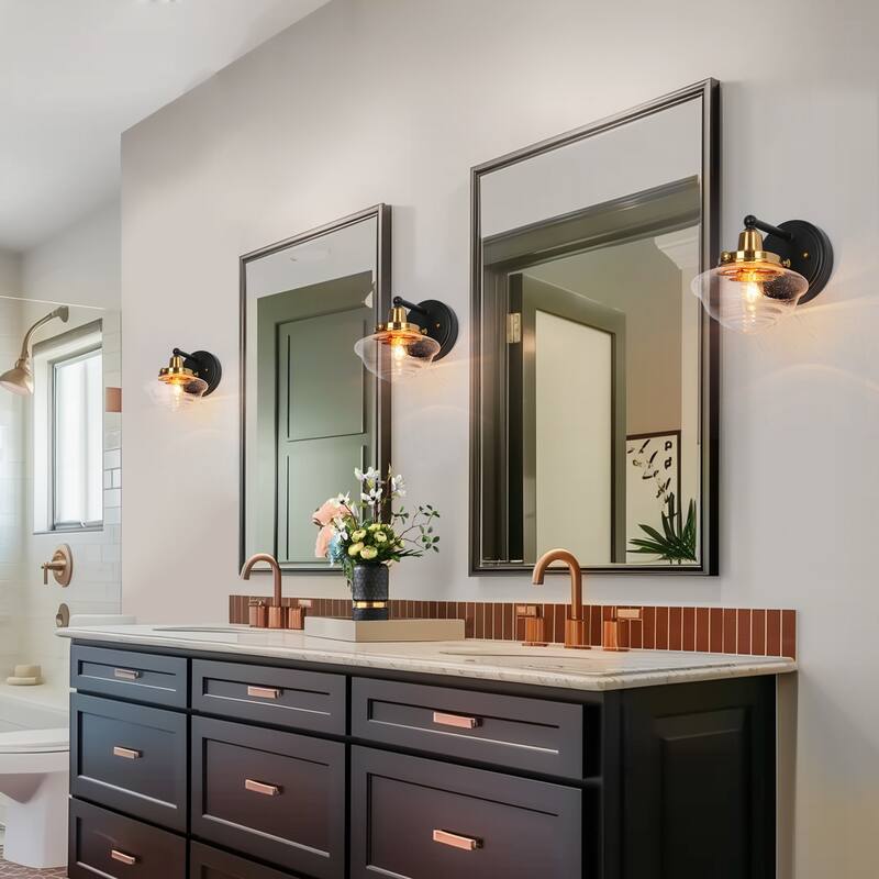 1/2/4-Light Modern Black Gold Bathroom Vanity Light Schoolhouse Glass Wall Sconce