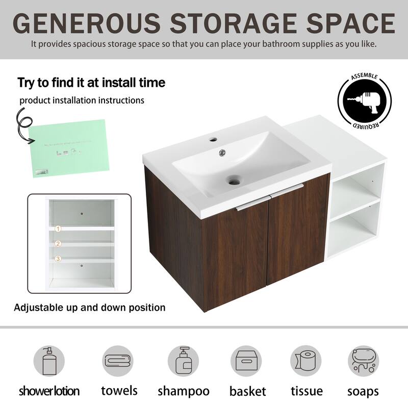 Beingnext 24"/36"/48"/60"/72"/84" Bathroom Vanity with Sink, Floating Bathroom Vanity with Soft Close Door and Shelf