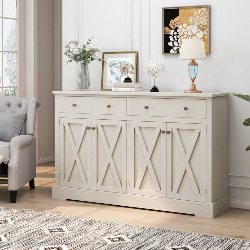 Coffee Bar Cabinet with Sliding Barn Doors, Buffet Cabinet with 2 Drawers, Storage Cabinet with Adjustable Shelves