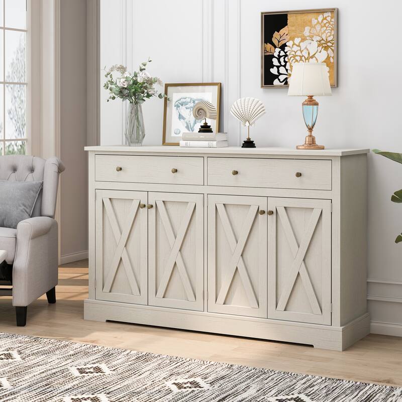 Retro 4-Door Double-Drawer Sideboard Cabinet Storage Cabinet Entryway Cabinet, for Living Room Bedroom and Kitchen