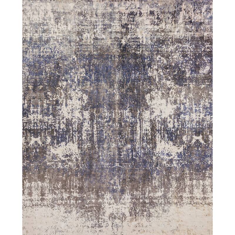EXQUISITE RUGS Reflections Hand-loomed Bamboo Silk Blue/Ivory Area Rug.