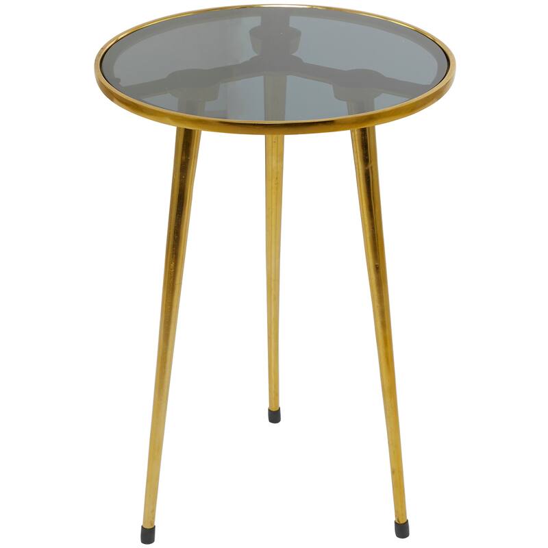 Contemporary Midcentury Metal Accent Side Table With Tripod Legs and Smoke Glass Top - 15 x 15 x 22