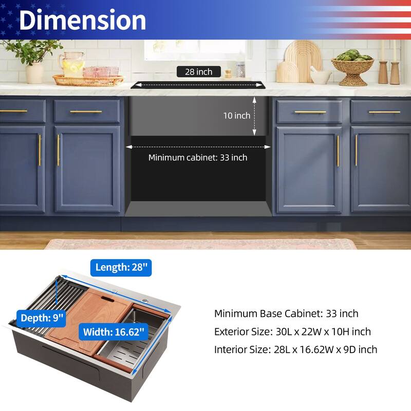 Drop-in Single Bowl Stainless Steel Kitchen Sink with Workstation