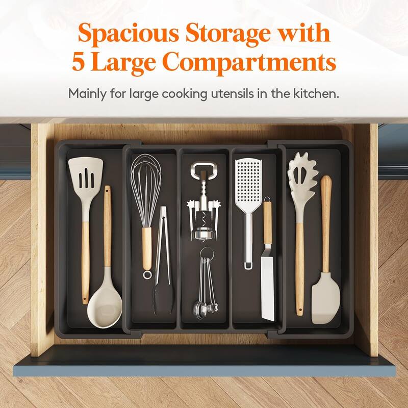 Expandable & Adjustable Utensil Drawer Organizer - Black Large