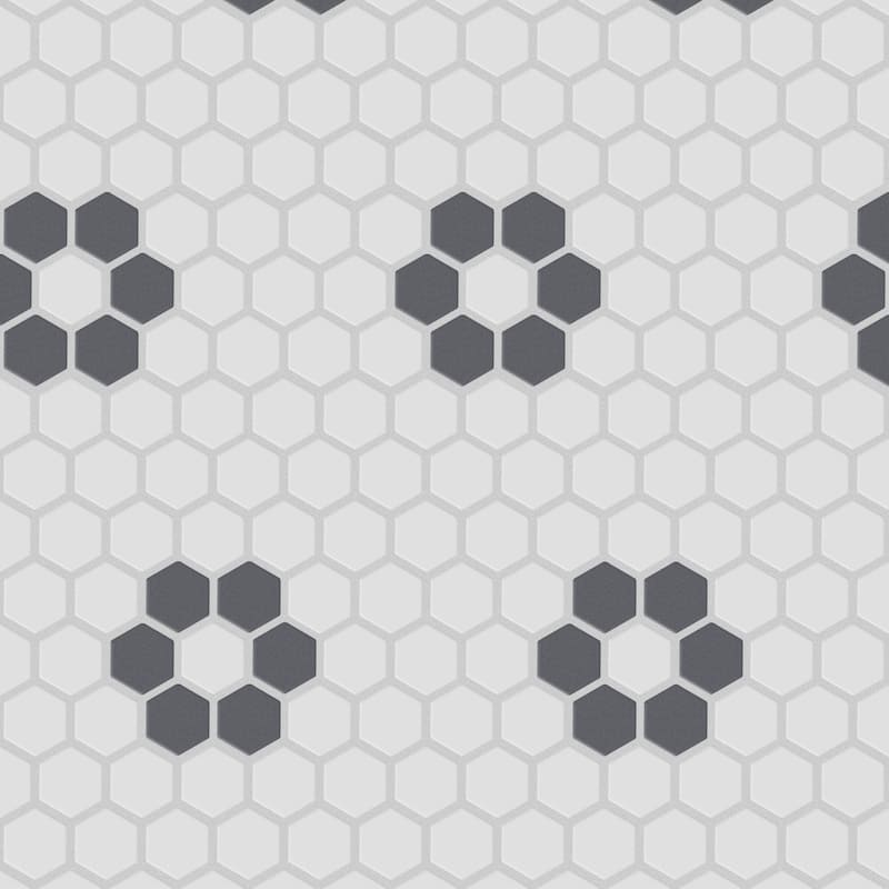 Merola Tile Gotham Hex Series Antique White and Black 10.83 x 11.88 in. Porcelain Mosaic Tile