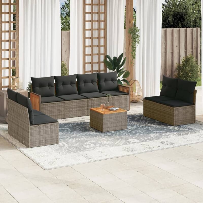 vidaXL Patio Sofa Set with Cushions Outdoor Conversation Furniture Poly Rattan - Grey-With table - 21.7 x 21.7 x 14.6