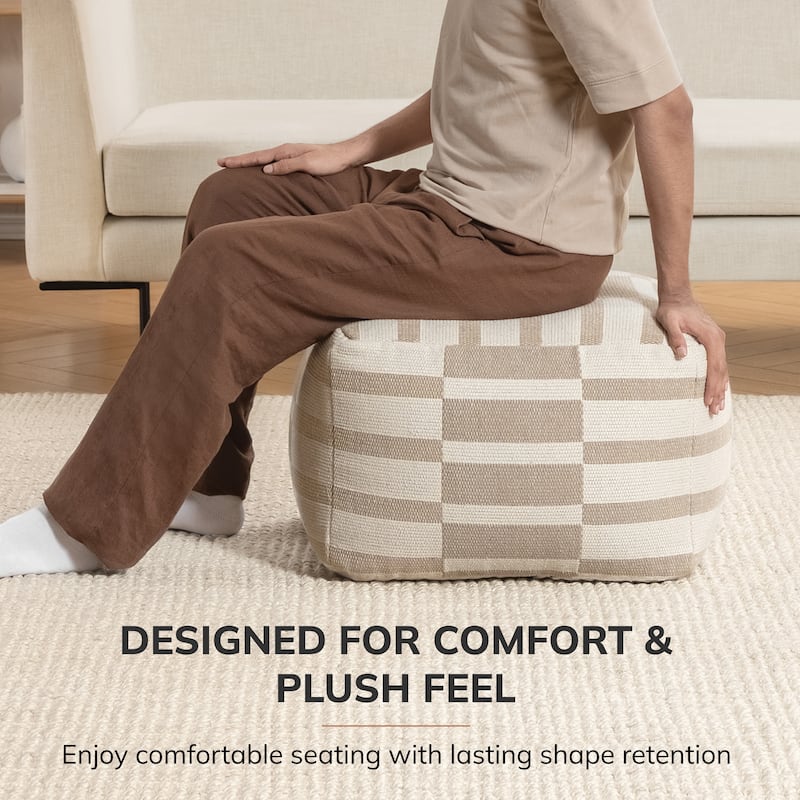 Jani 22-inch Ottoman Pouf - Handcrafted Handmade Ottoman for Seating, Footrest, Home Decor for Living Room, Bedroom