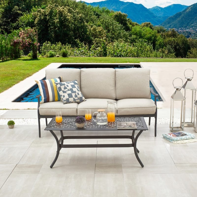 PATIO FESTIVAL 3-Seater Outdoor Sofa with Coffee Table Set - Beige