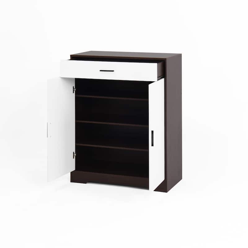 Freestanding Wooden Shoe Cabinet, 4-Tier Shoe Rack Organizer, Shoe Cabinet with Drawer, 2 Door & Adjustable Shelves