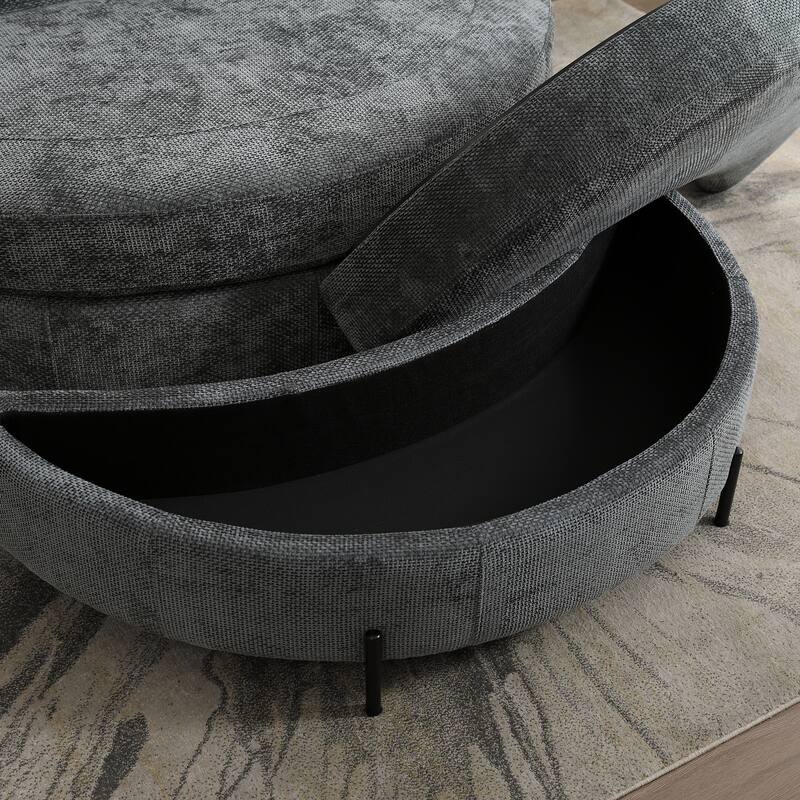 59.8''W Oversized Sofa Chair Set, Round Accent Barrel Chair With 5 Pillows and 1 Storage Ottoman