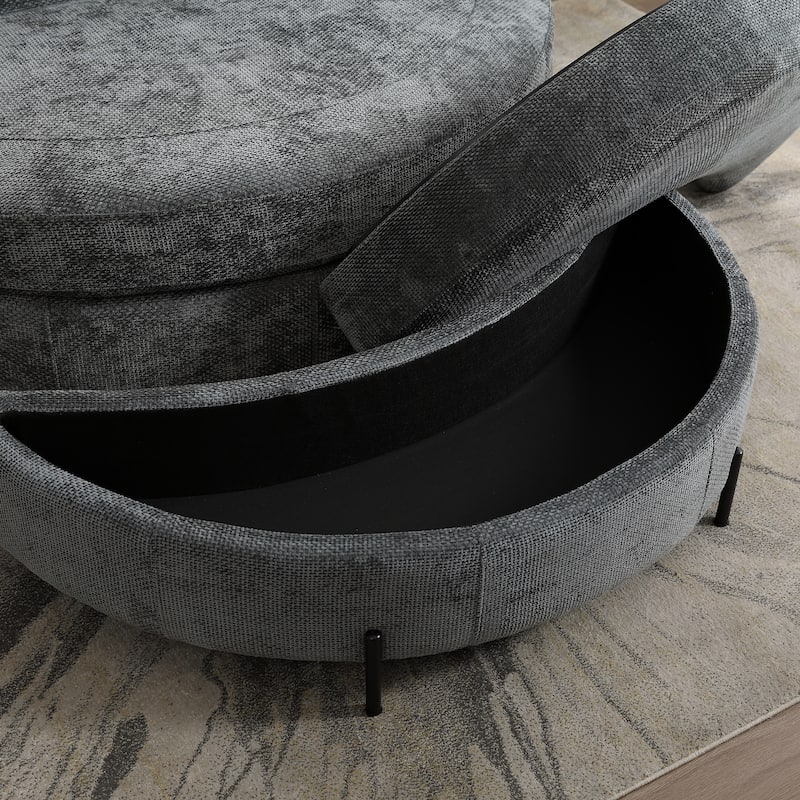 Modern Sofa Chair Round Accent Barrel Chair With 5 Pillows and Storage Ottoman