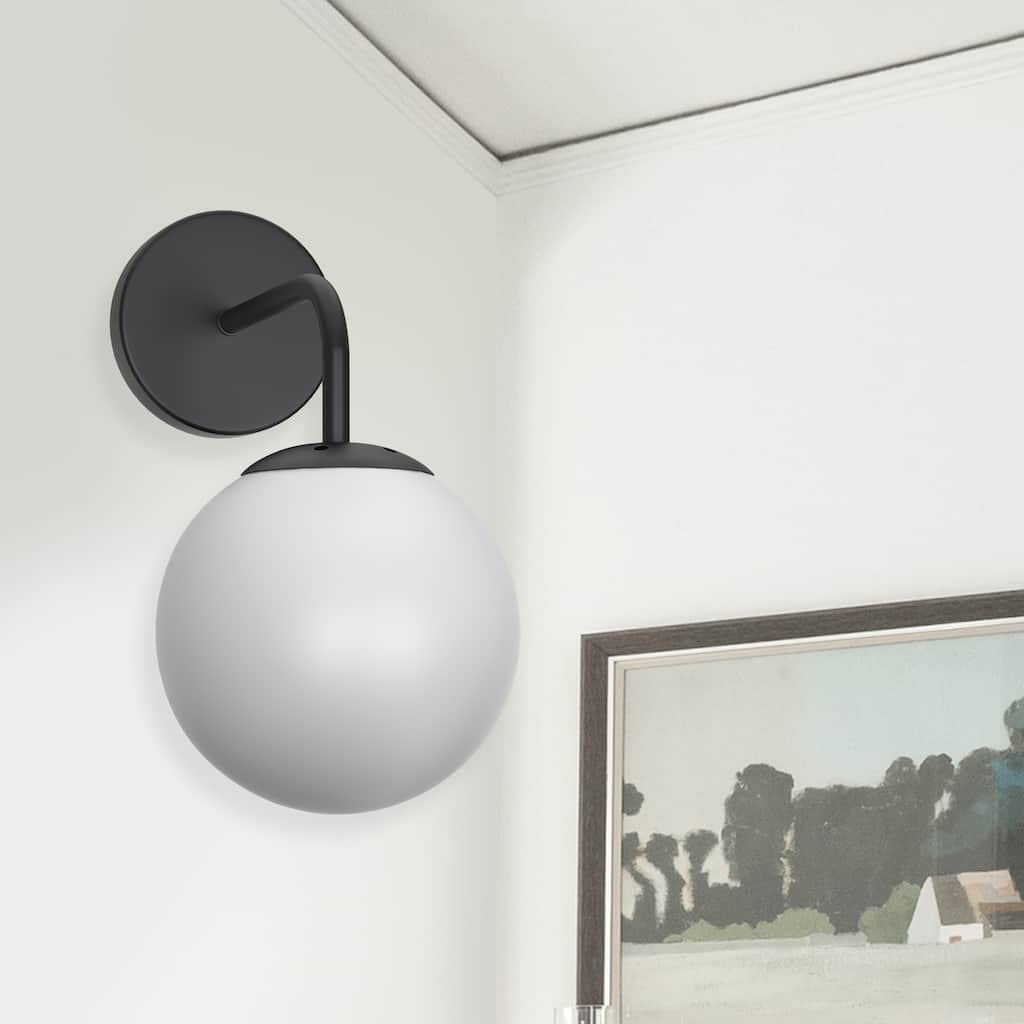 YANSUN 5.91 in. 1-Light Black Globe Iron Vintage Modern Indurarial Wall Sconce with Frosted Glass Shade - 11.02 in.