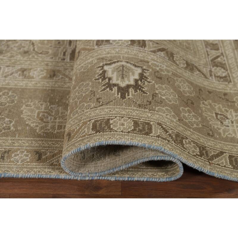 Distressed Tabriz Vintage Persian Rug Hand-Knotted Brown Wool Carpet - 9'6" x 13'3"